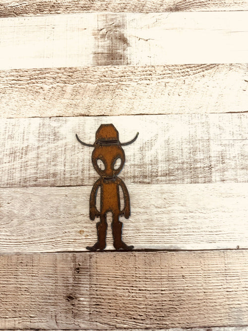 Alien Cowboy Rustic Metal Magnet Area 51 Roswell New Mexico