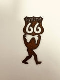 Bigfoot Yeti Sasquatch with Route 66 Magnet Rustic Metal
