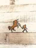 Unicorn with Bigfoot Yeti Rustic Metal Whimsical Magnet